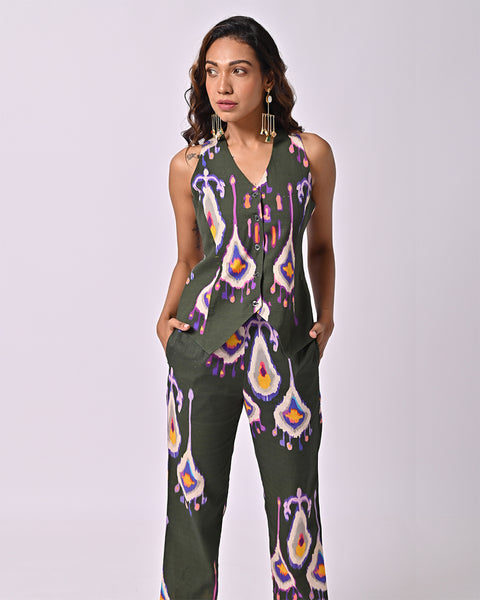 Chandelier Green Ikat Waistcoat