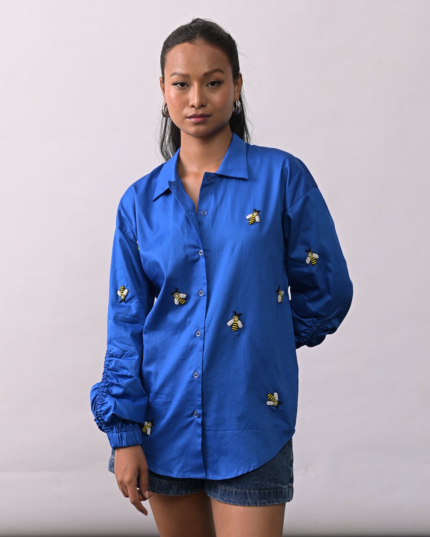 Blue Bee Embroidered Shirt