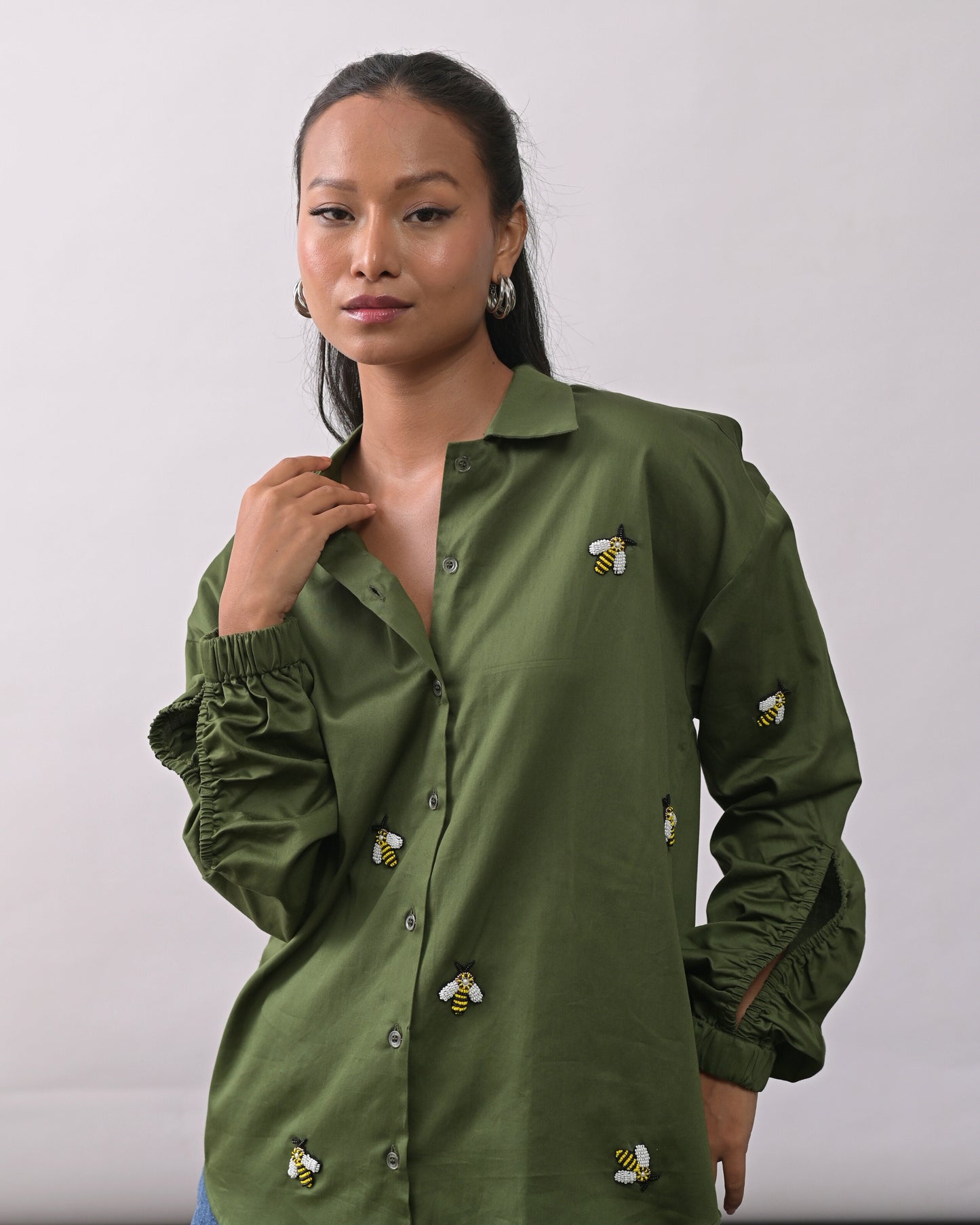 Green Bee Embroidered Shirt