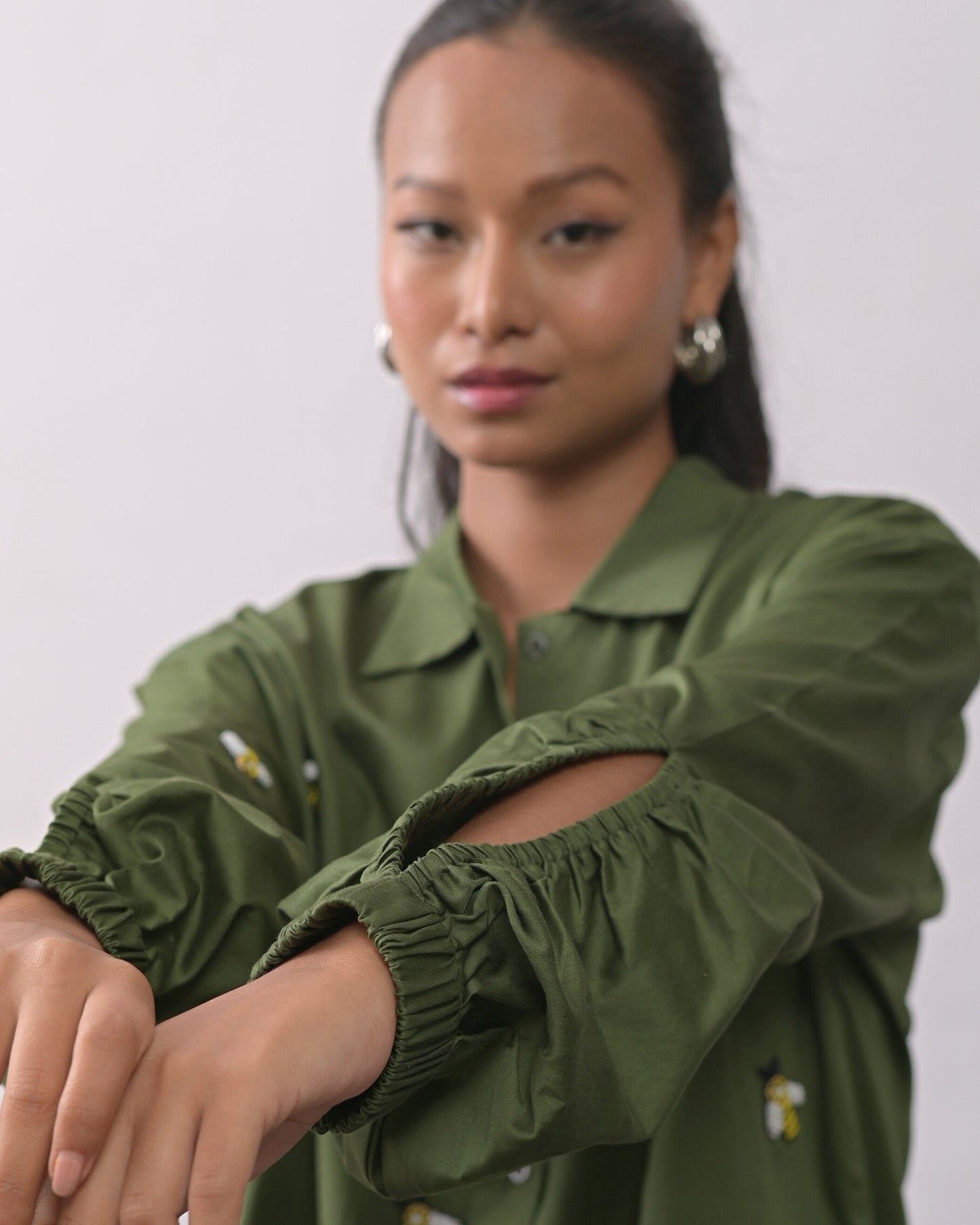 Green Bee Embroidered Shirt