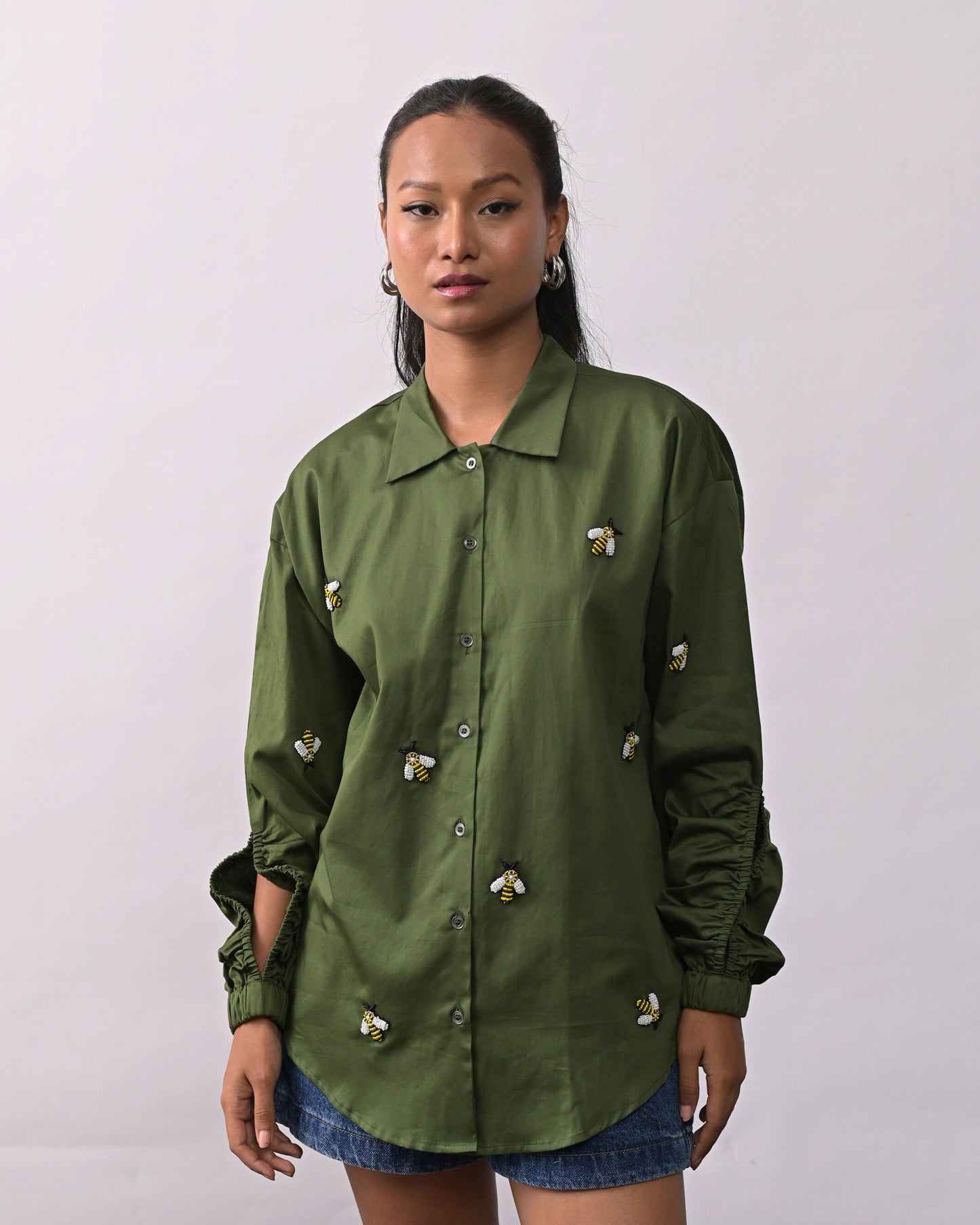 Green Bee Embroidered Shirt