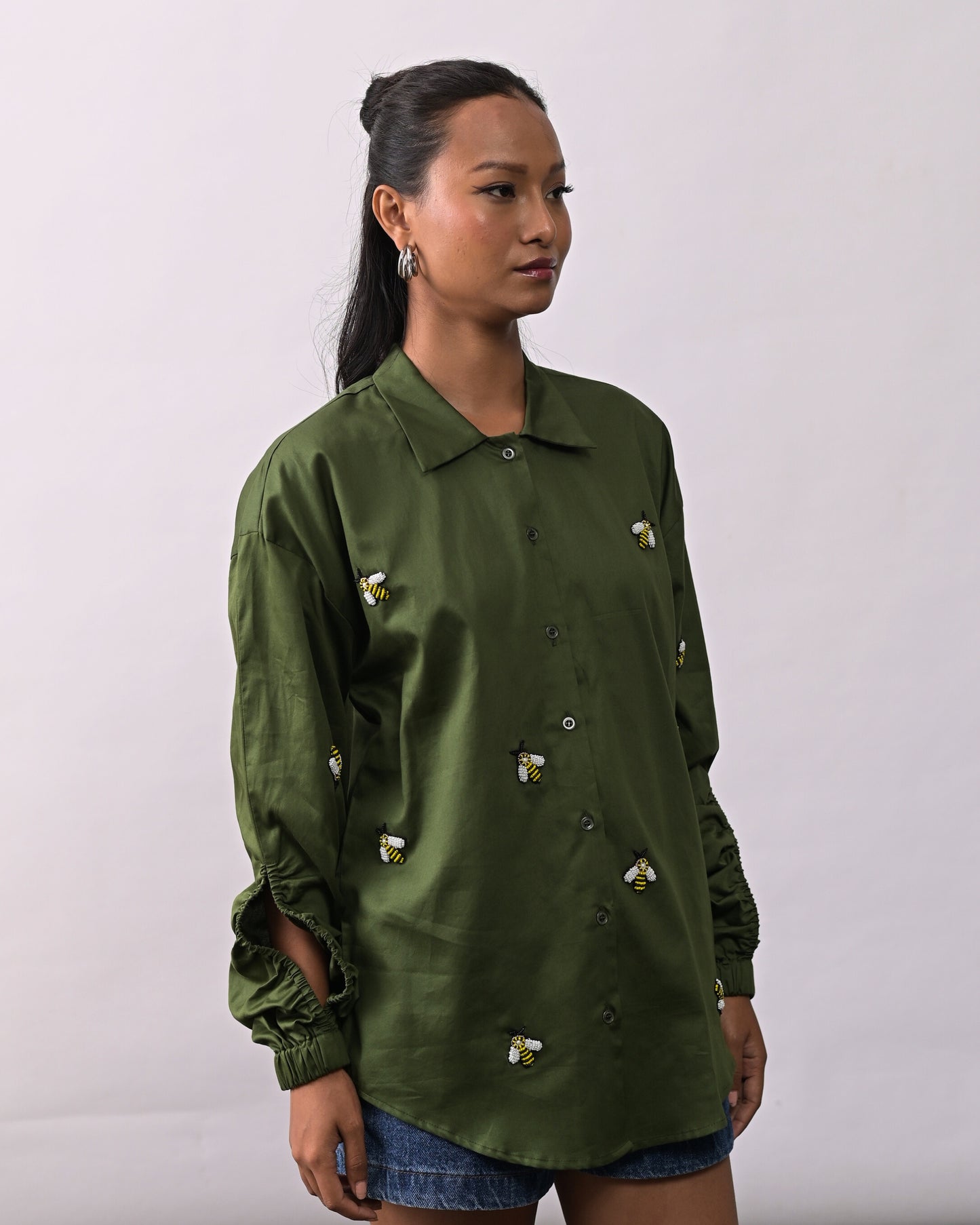 Green Bee Embroidered Shirt