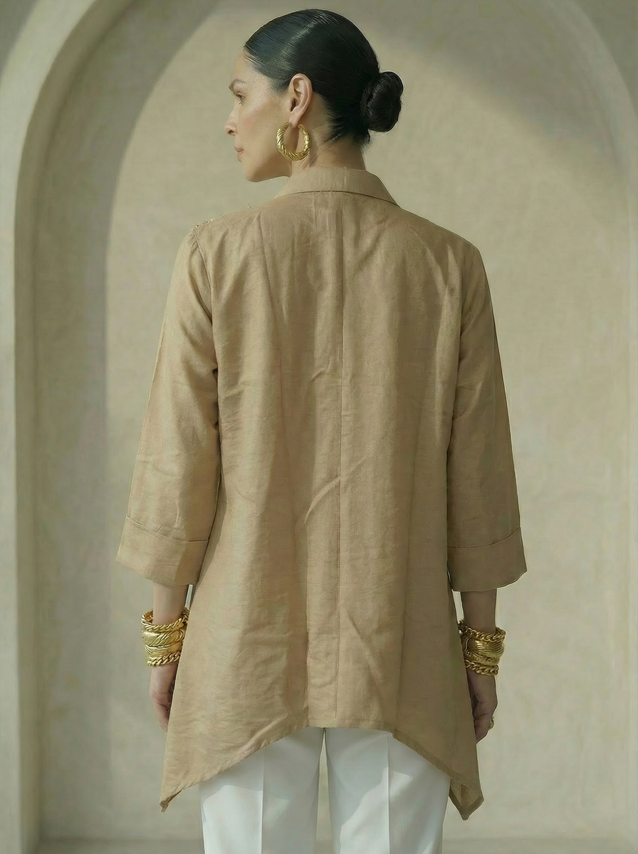 Keya Beige Embroidered Shirt