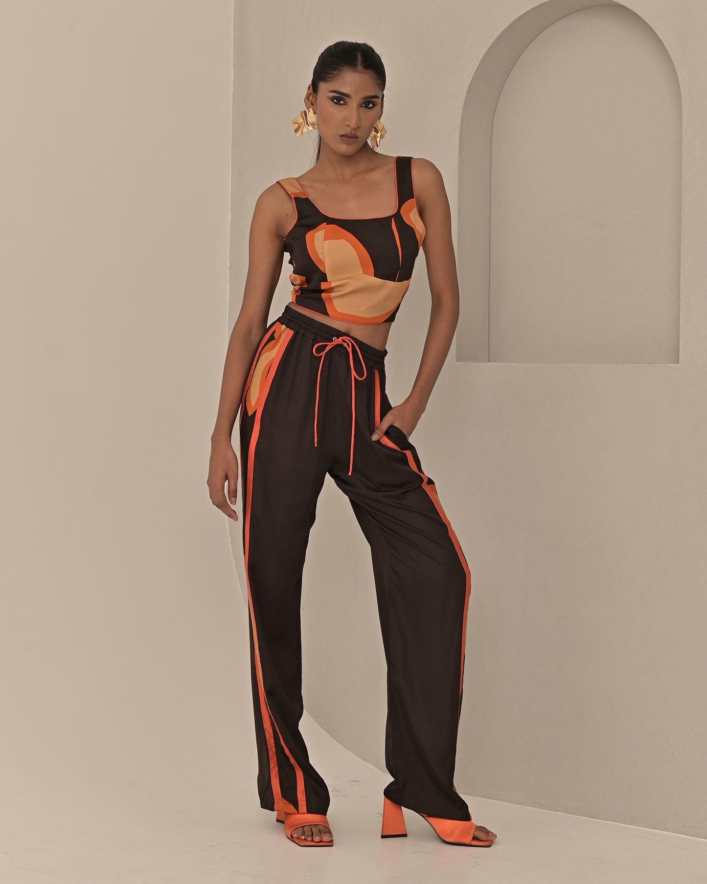 Orange Pop Crop Top and Pant Co-ord Set