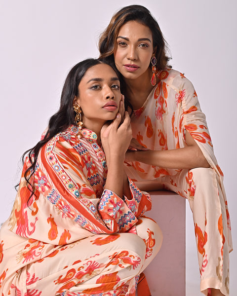Peach Ikat Long Top