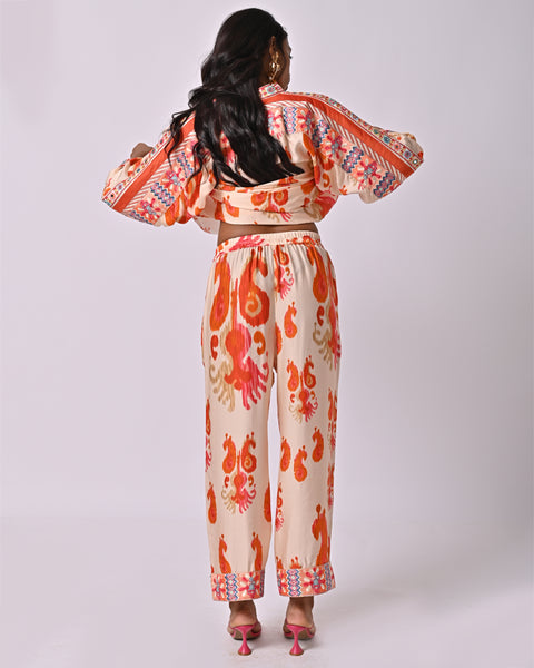 Peach Ikat Embroidered Pants