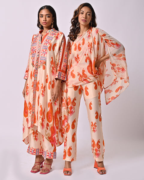 Peach Ikat Embroidered Pants