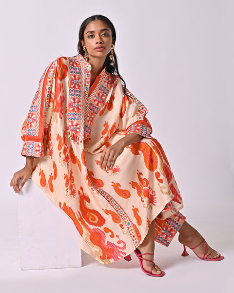 Peach Ikat Long Top