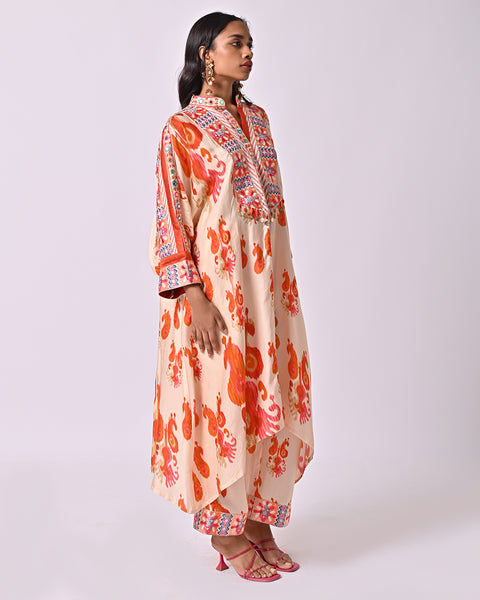 Peach Ikat Embroidered Pants