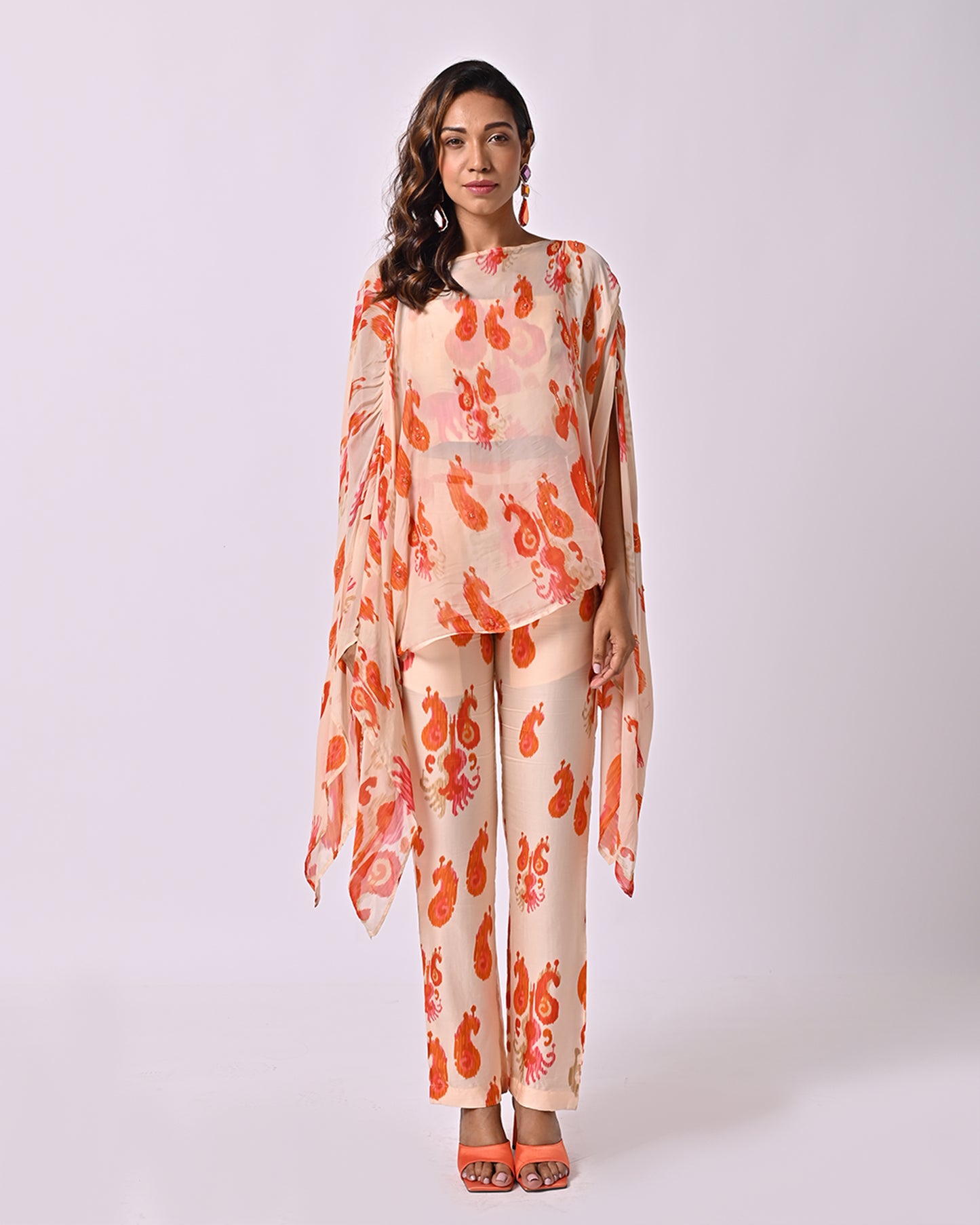 Peach Ikat Asymmetric Top