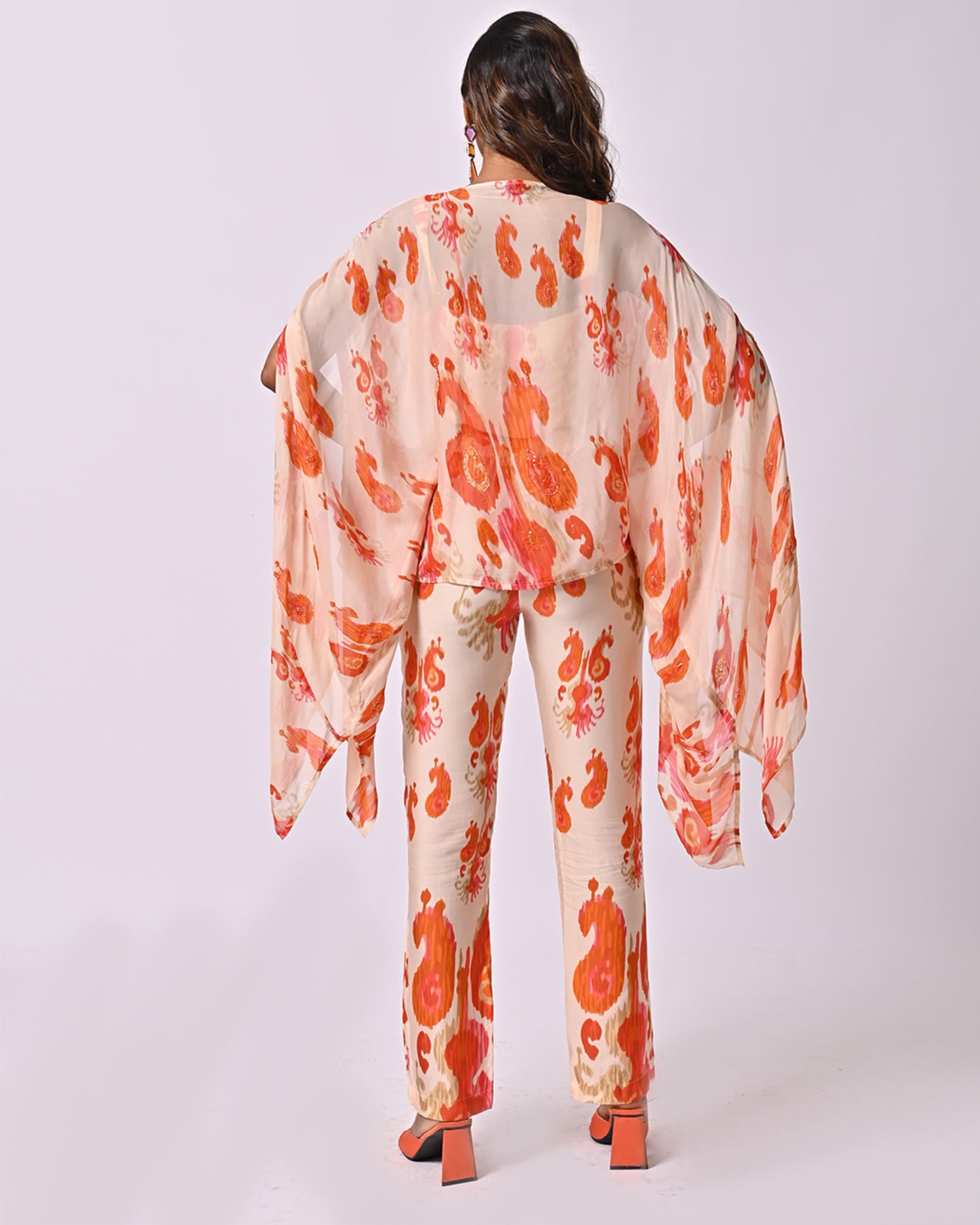 Peach Ikat Asymmetric Top