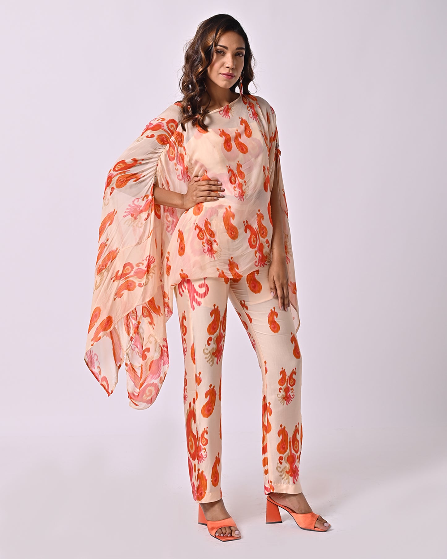 Peach Ikat Asymmetric Top