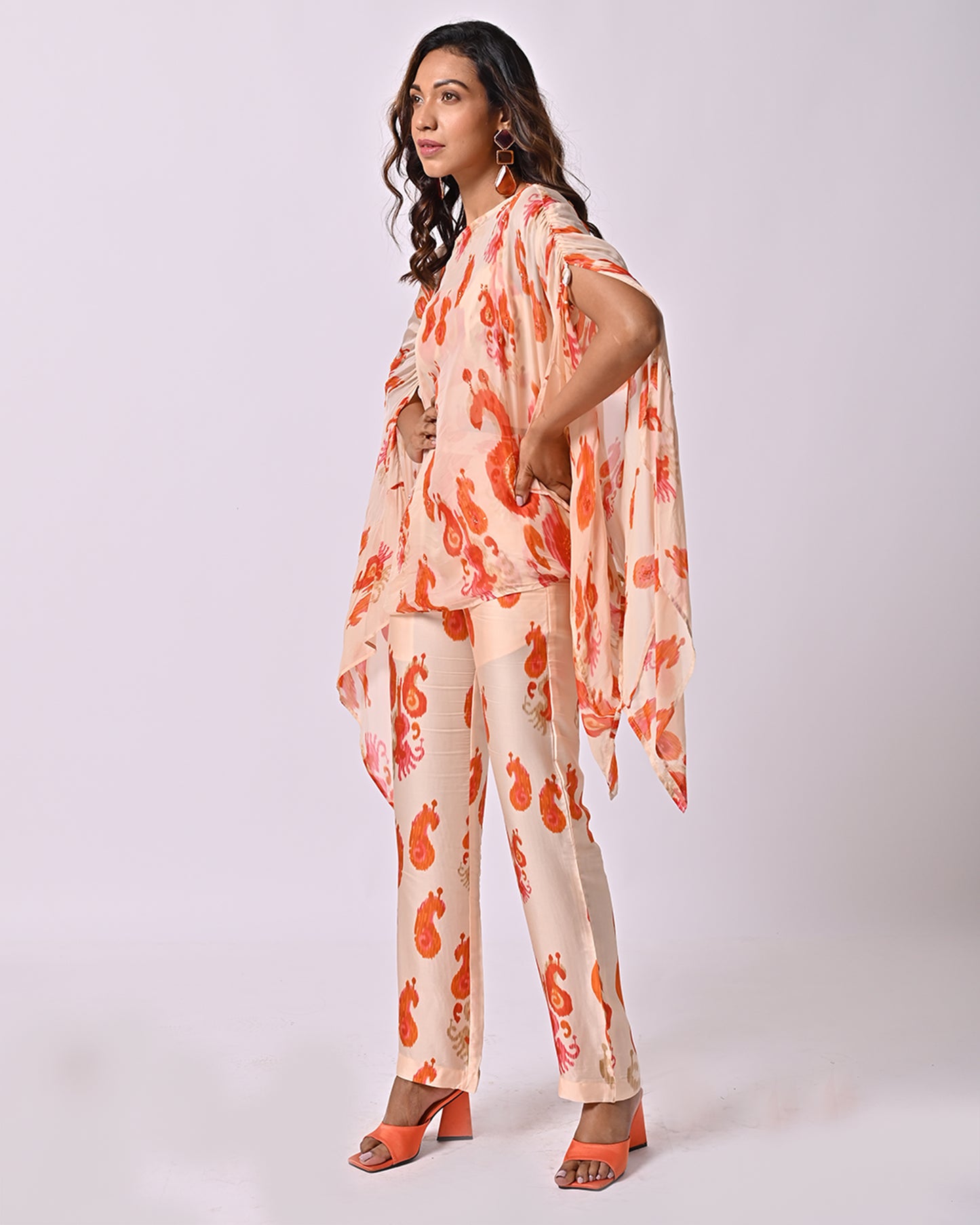 Peach Ikat Asymmetric Top