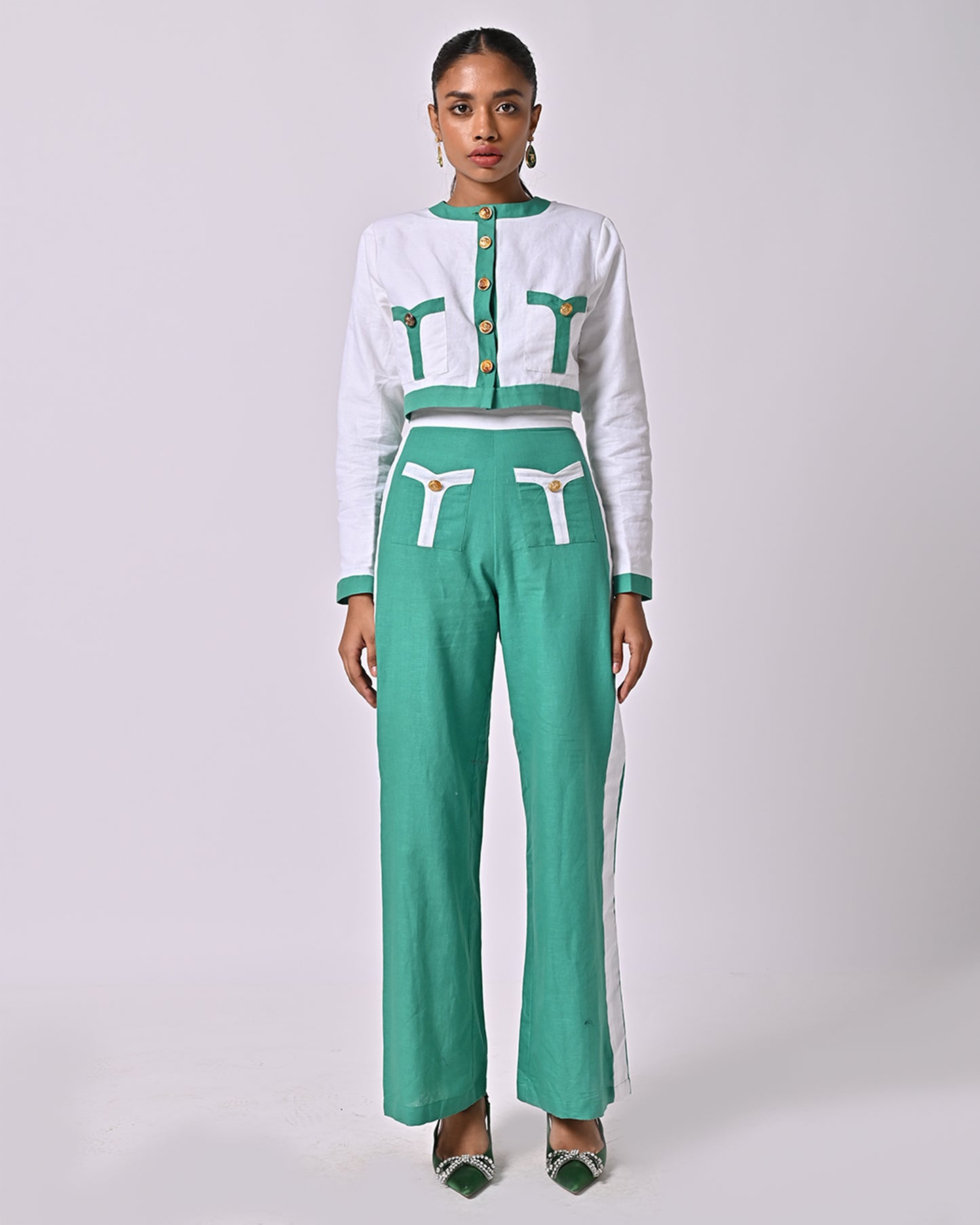 Addison White & Green Pants
