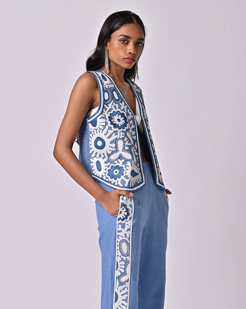 Remi Embroidered Blue Waistcoat