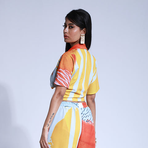 Ariel Asymmetric Shirt Top - Abstract Print