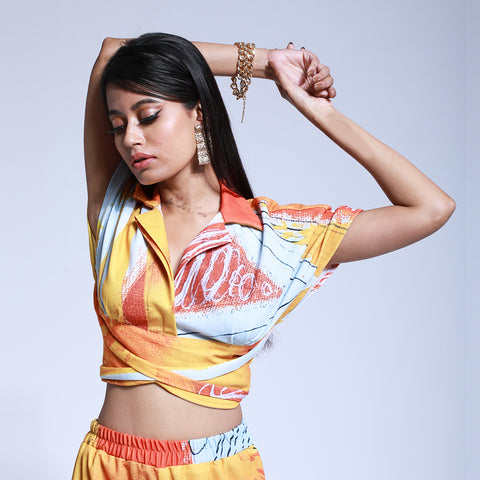 Ariel Asymmetric Shirt Top - Abstract Print