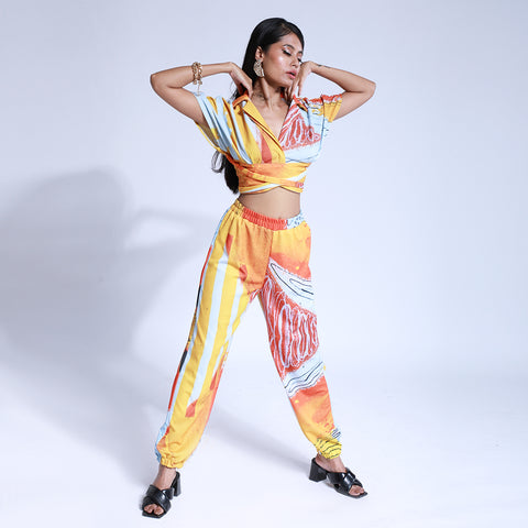 Ariel Asymmetric Shirt Top - Abstract Print