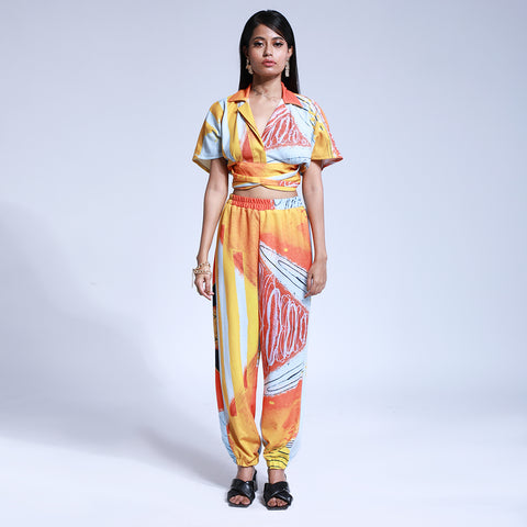 Ariel Asymmetric Shirt Top - Abstract Print