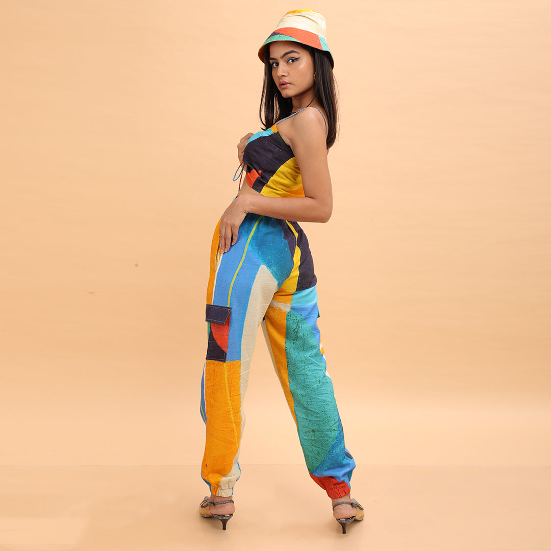 Yellow Cubist Crop Top - Abstract Print