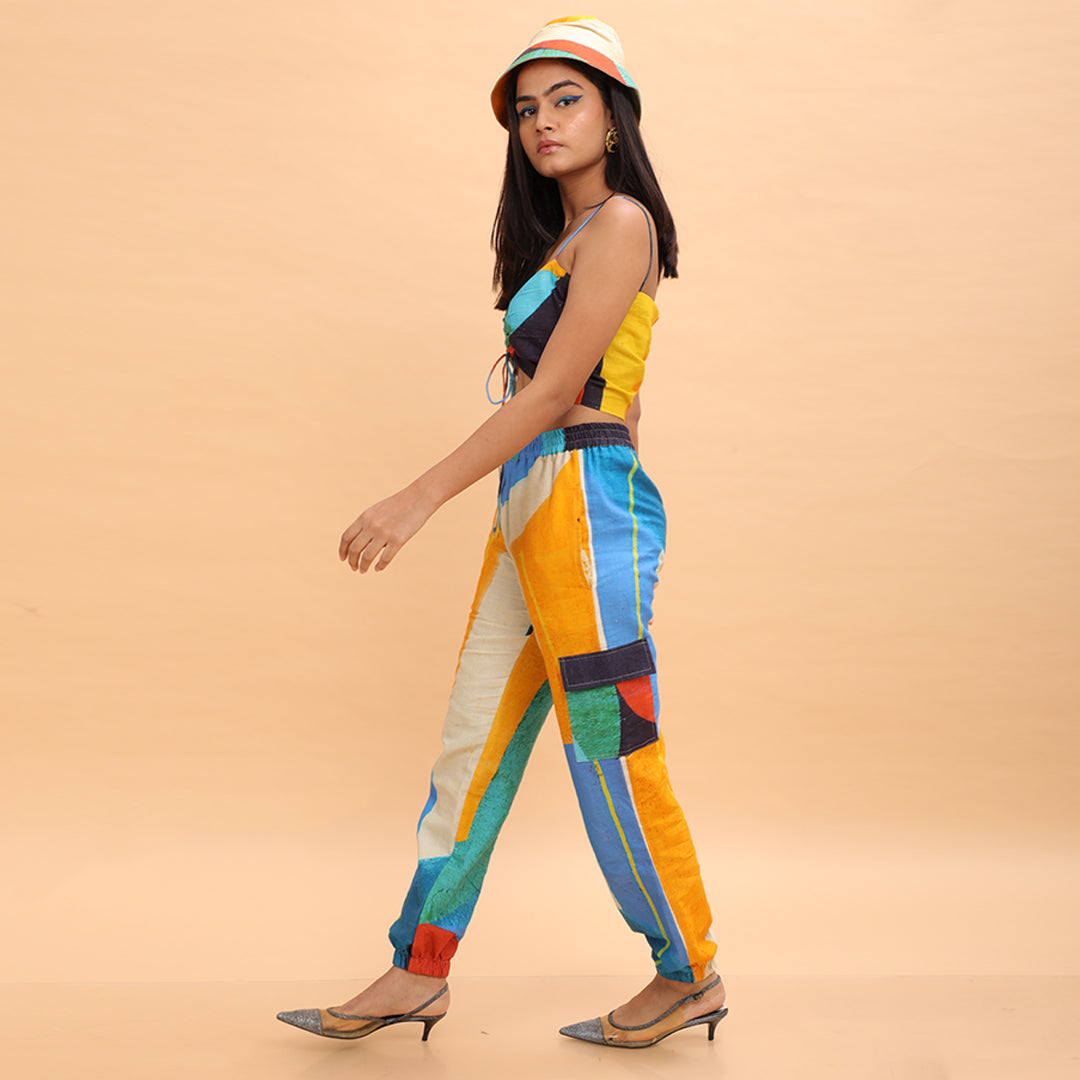 Yellow Cubist Crop Top - Abstract Print