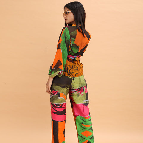Pink Green Collage Cape - Abstract Print