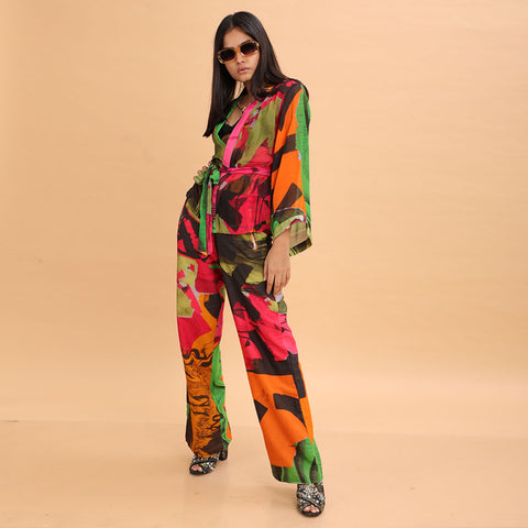 Pink Green Collage Cape - Abstract Print