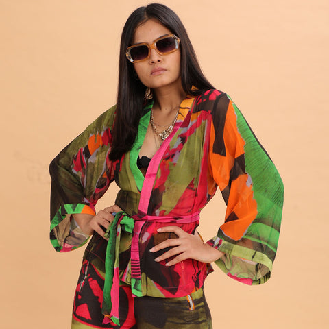 Pink Green Collage Cape - Abstract Print