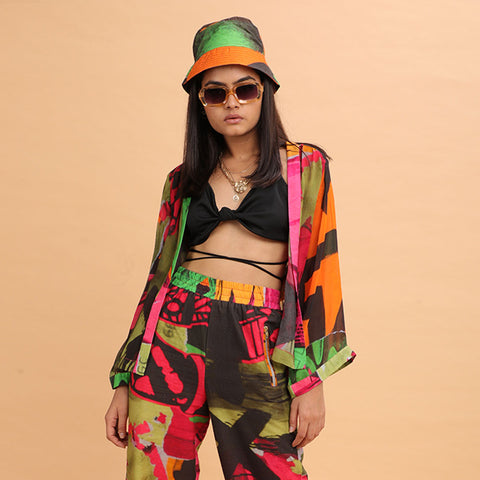 Pink Green Collage Cape - Abstract Print