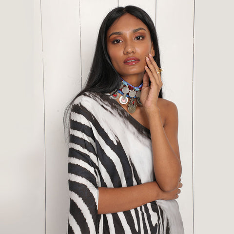 Multicolor Zebra Kaftan Dress - Abstract Print