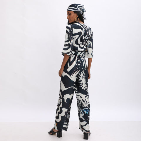Black Kaf Jumpsuit - Abstract Print