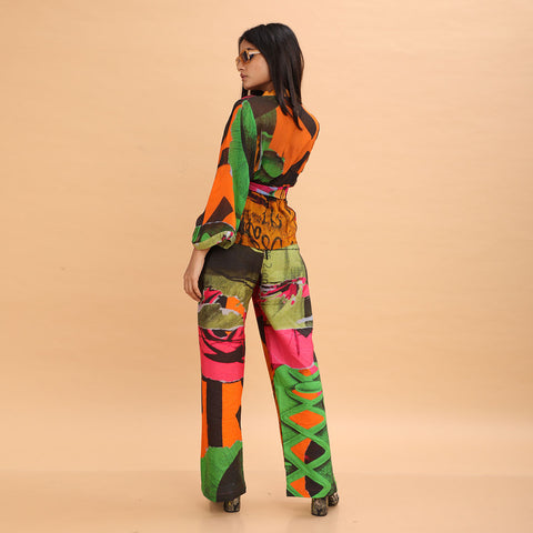 Pink Green Collage Pant - Abstract Print