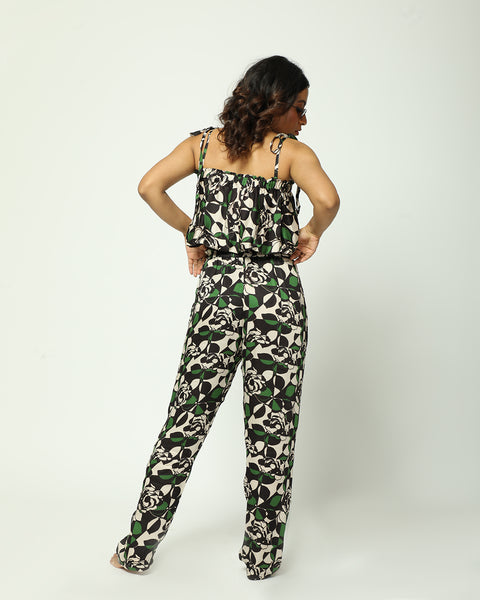 Green Rose Straight Pants