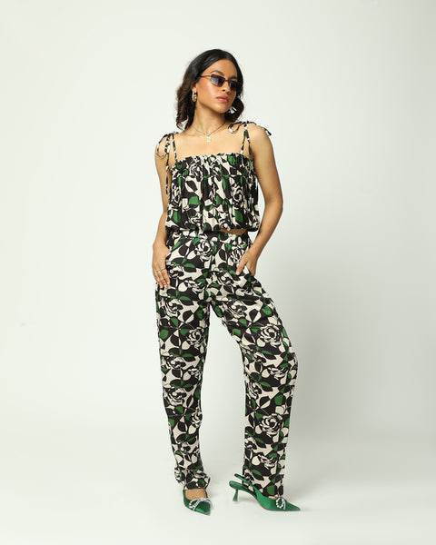 Green Rose Straight Pants