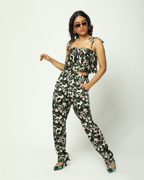 Green Rose Straight Pants