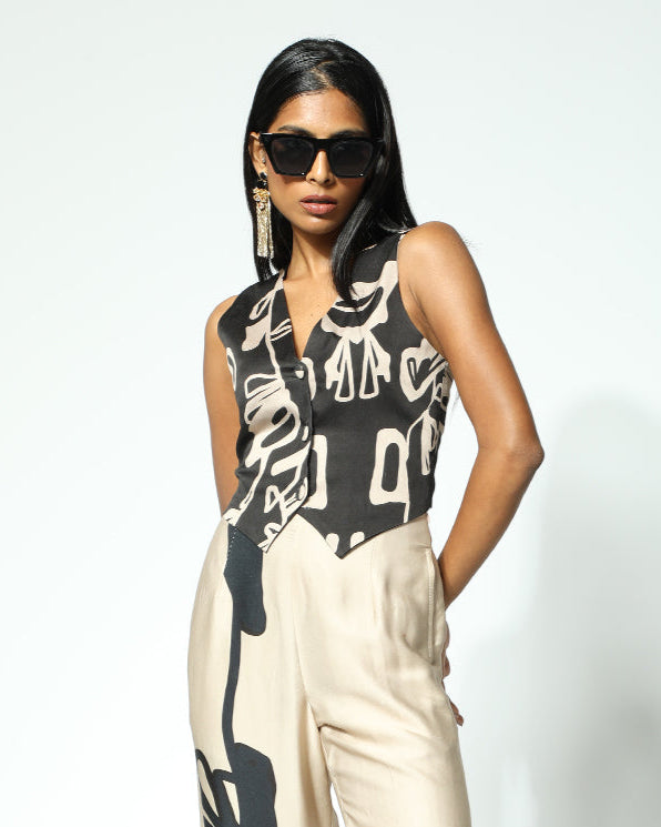 Tokyo Black and Beige Waist Coat