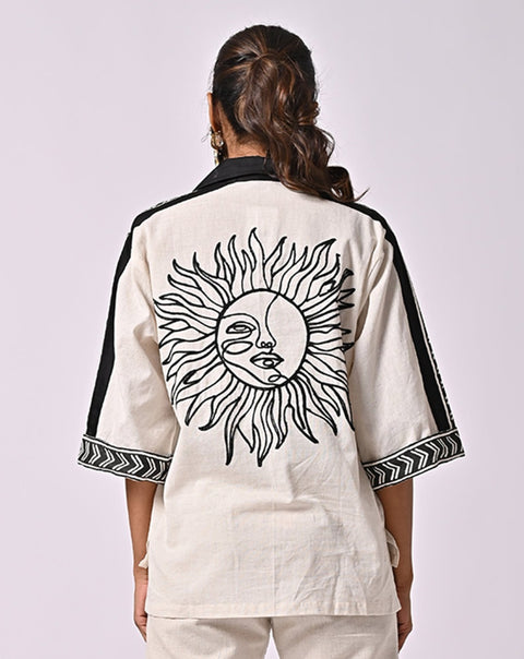Beige Sun Embroidered Top