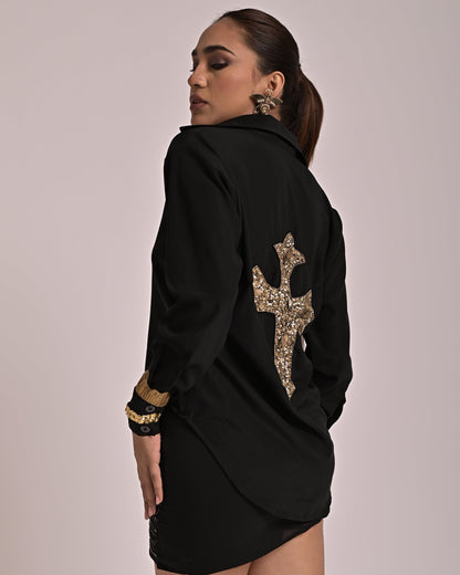 Black Cross Embroidered Shirt