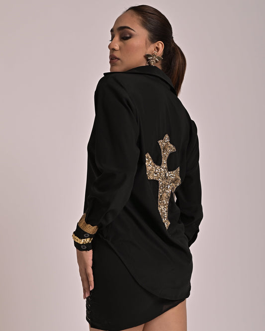 Black Cross Embroidered Shirt