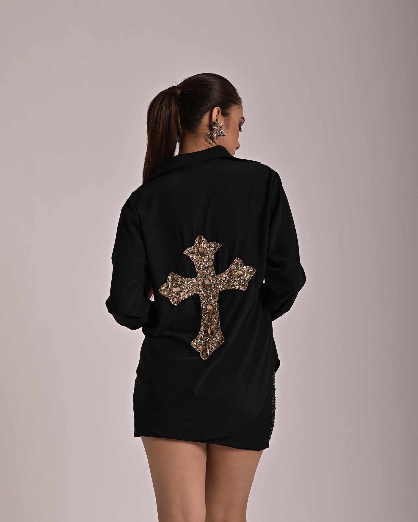 Black Cross Embroidered Shirt