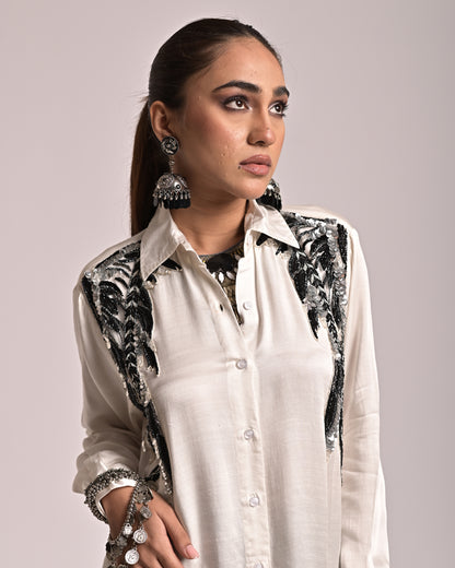 Wings Black & White Embroidered Shirt