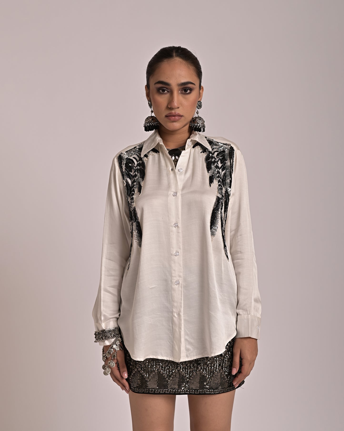 Wings Black & White Embroidered Shirt