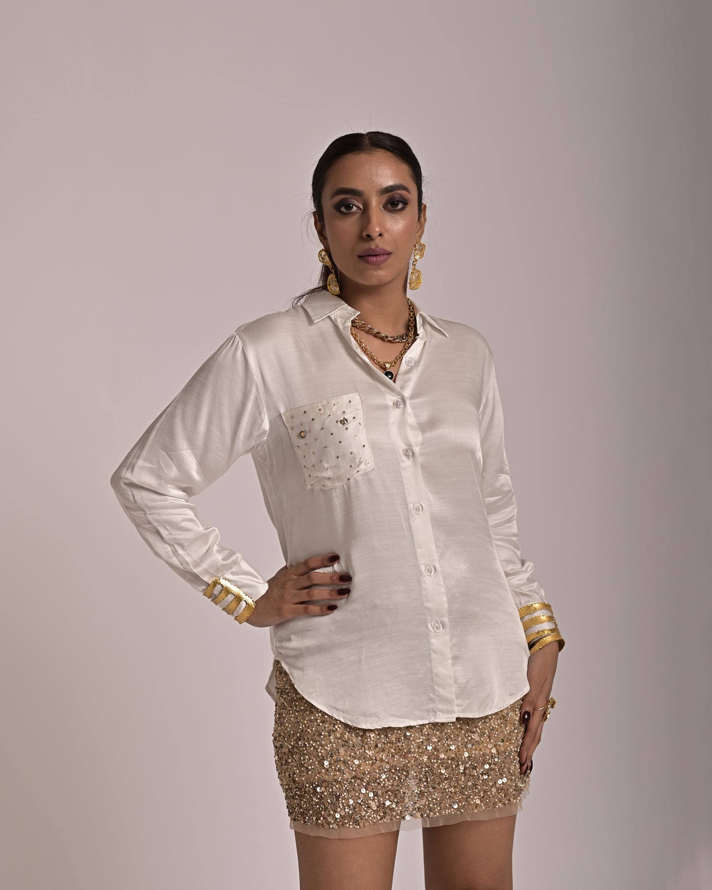 White Cross Embroidered Shirt