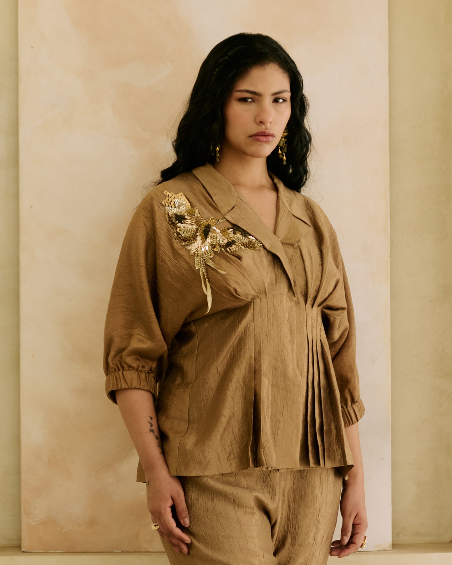 Seher Gold Embroided Top