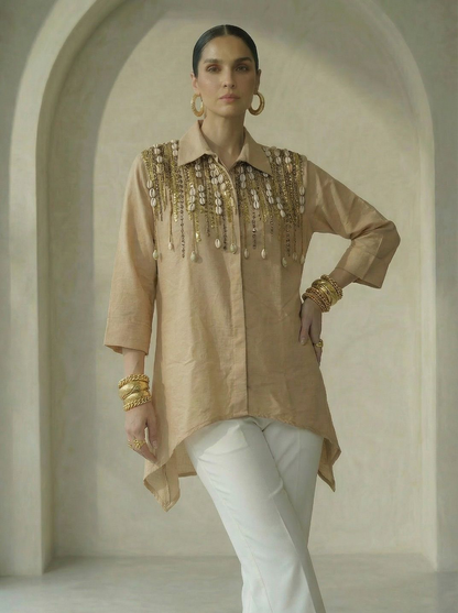 Keya Beige Embroidered Shirt