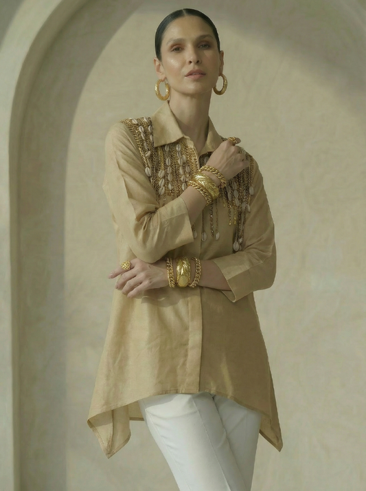 Keya Beige Embroidered Shirt