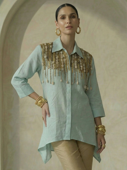 Keya Blue Embroidered Shirt