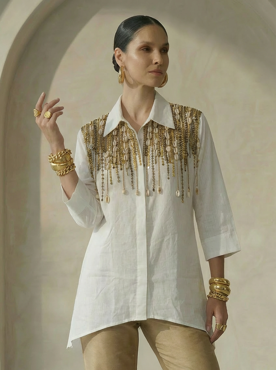 Keya White Embroidered Shirt