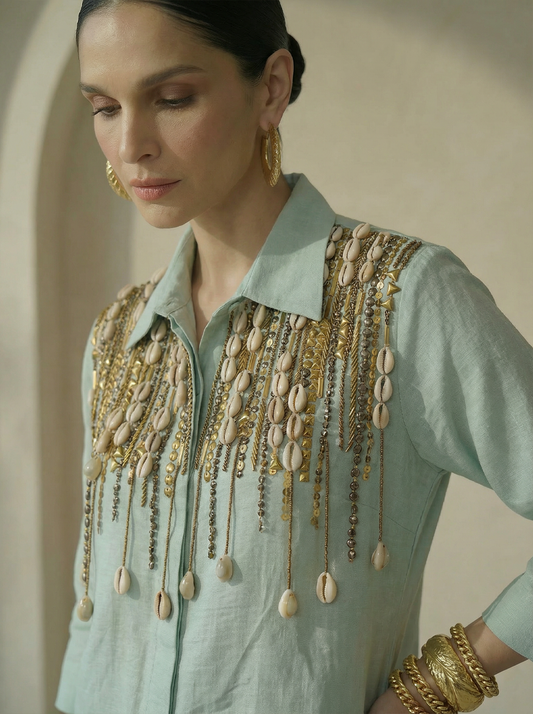 Keya Blue Embroidered Shirt