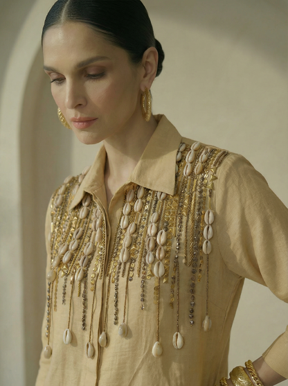 Keya Beige Embroidered Shirt
